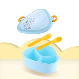 ONE-C990 Lunch Box Anak 3 Sekat Motif Dino 800ML dengan Sendok Garpu BPA FREE / Kotak Makan Karakter