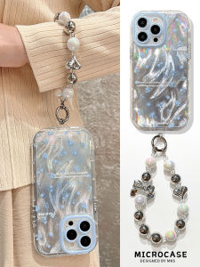 Blue Floral Soft Silicone Phone Case for iPhone 15 14 pro Max 13 12 Womens Bracelet Lanyard Lightweight Luxury Protection
