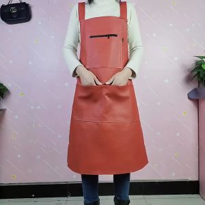Soft PU Leather Apron Waterproof and Oil-proof Restaurant Kitchen Cooking Apron Overalls