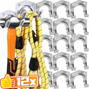 Dizoey 12PCS Metal Wall Hooks with Screws Garage Shed Hanging Organizer Multi-Purpose Hanger Holder Double Hooks for Garden Kitchen Brackets