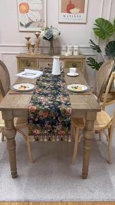【SG】Luxury Thicken Table Runner with Retro Jacquard Tassels Embroidered for Living Festival Decoration