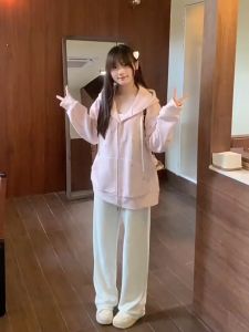 ใหม่ เสื้อกันหนาว เสื้อคลุมแขนยาว มีซิป ผ้าสำลี และผ้านิ่ม ลายหมี น่ารัก สไตส์วัยรุ่นเกาหลี ผสมกับน้ำเกลือ