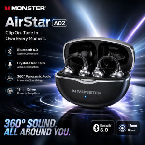Monster | Monster Airstar A02 OWS Ear Clip Earphones 360° HiFi Stereo Wireless Bluetooth 6.0 Headphone IPX4 Waterproof Sports EarBuds TWS
