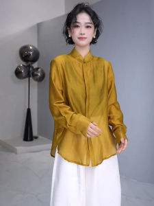 New Chinese Style Womens Shirt with Button Long Sleeve Chiffon Spring Fashion Luxury Feel Trendy Top Comfortable Loose Fit
