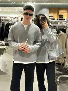 เสื้อยืดคอกลมแขนยาวสีเทาสไตล์อเมริกันย้อนยุคสำหรับผู้ชาย แฟชั่นฤดูใบไม้ผลิและฤดูใบไม้ร่วง ทรงหลวม ทรงหลวม ทรงหลวม