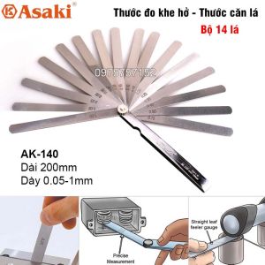 Thước căn lá - Thước đo khe hở 14 lá 0.05-1.00mm Asaki AK-140 200mm