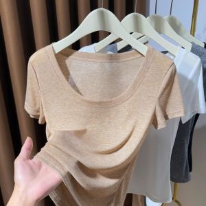 DVDK | Áo Thun Sơ Mi Bằng Lụa Băng Trắng Ngắn Tay Ôm Body