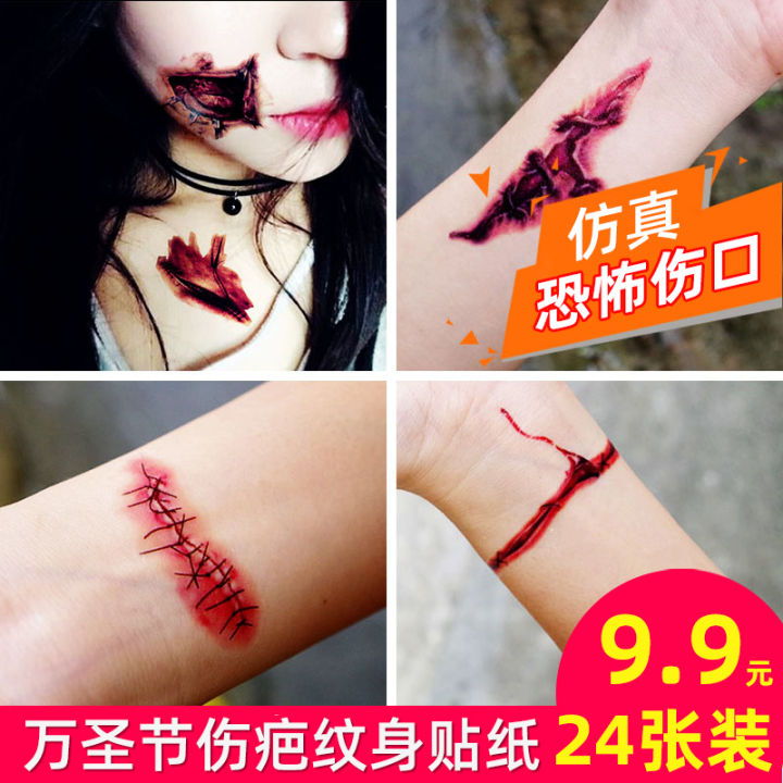 Halloween Temporary Tattoos Horror Realistic Bloody - Temu