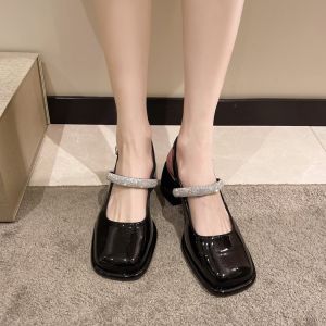 Giày Cao Gót Đế Xuồng Đế Dày Mùa Hè Cho Nữ Giày Cao Gót Mary Jane Phong Cách Hàn Quốc Đế Cao Su PU