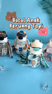 Botol Minu Anak Lucu Bertopi Violent Bear Kapasitas 650ml Dilengkapi Tali Panjang