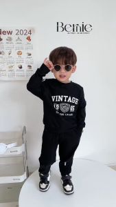 Set bộ tay dài thu đông chất cotton da cá in số và chữ thể thao cho bé trai 1đến 7tuổi BERNIE0524B30