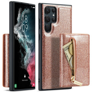 szhaiyu | Glitter PU Leather RFID Magnetic Zipper Wallet Case For Samsung Galaxy S24 S23 S22 S21 S20 Ultra Plus FE Detachable 2 in 1 Cover