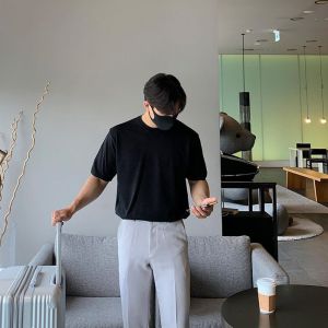 ผ้าฝ้าย 350G คุณภาพสูงเฮฟวี่เวทคอเล็กเสื้อยืดผู้ชายเกาหลีแฟชั่นสไตล์ใหม่สีทึบหนาเสื้อลําลอง