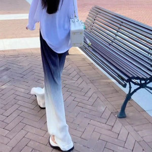 กางเกงขากว้างผ้าไหมน้ำแข็งสำหรับผู้หญิงในช่วงฤดูร้อน กางเกงผ้าชีฟองบางๆ ทรงหลวมๆ ระบายอากาศได้ดี กางเกงขายาวทรงหลวมๆ ป้องกันแสงแดด
