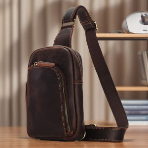 2025 New Mens Large Capacity Leather Chest Bag Vintage Slant Crossbody Bag Single Shoulder Bag Top Layer Cowhide
