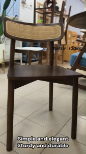 2pcs MODA Amira Dining Chair Original Rattan Chair Back Full Solid Rubberwood Solid Wood Chair Study Chair Walnut Wood Color 2pcs