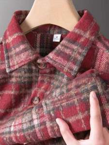 2025 New Loose Casual Long Sleeve Plaid Shirt Coat Outerwear Tumble Weave Comfortable Womens Mid-Length Cotton Blend Shirt