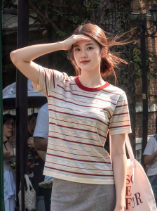 Basic House | Colorblock Stripe Round Neck Short Sleeve Knit Top