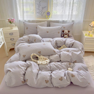 Bông cao cấp phẳng Bộ ga giường đơn giản hoạt hình Bộ vỏ chăn ga gối thông gió thoáng khí Bộ Ga trải giường Bộ ga giường