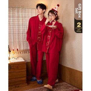 GONGDIE | Newlywed Cotton Pajama Sets Red