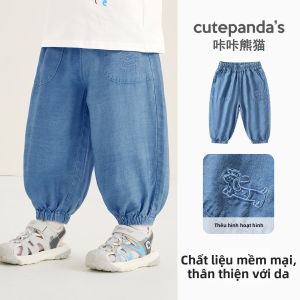 CUTEPANDAS | Quần Jeans Tencel Trẻ Em Chống Muỗi Thêu Họa Tiết Mùa Hè