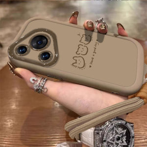 Cute Bear Line Huawei Mate70 pro plus Case with Lanyard Womens Full Cover Anti-Fall Soft Shockproof Phone Case Creative Cartoon Style