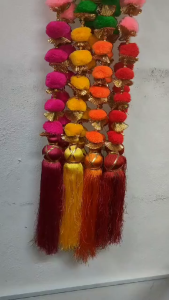 Traditional Handmade Pom Pom Wall Hanging String Decoration | Door Entrance | Diwali Decor | Festive Decor (Size - 5ft | Pack of 1 pc)