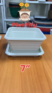 กระถางต้นไม้ Roman ทรงเหลี่ยมเตี้ย กระถางทรงโรมัน พร้อมจานรอง ขนาด 7 นิ้ว 10 นิ้ว 14 นิ้ว มีให้เลือก 4 สี