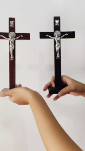 Crucifix 10 inches with Stand St. Benedict Medal wooden Cross High Quality