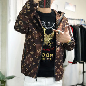 Station Tide Mens Printed Jacket Casual Fashionable Lightweight Luxury Hooded Coat Spring High End Polyester Fiber