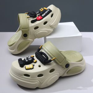 Mens Hole Shoe Pure Color Wear-Resistant Summer New Style Comfortable Trendy Anti-Slip Head Cover Breathable Slip-On Sandals