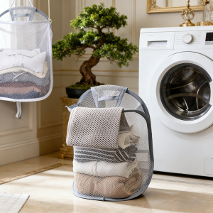 Collapsible Hanging Mesh Laundry Basket Wall Mounted Clothes Hamper for Bathroom & Bedroom