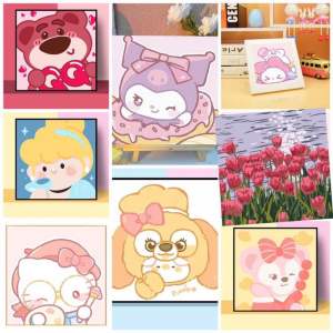 Tranh Tô Màu Gấu Dâu Tây Lotso hoạt hình anime . Tô màu theo Số Hóa Mini Có Khung. Tặng màu acrylic và cọ vẽ