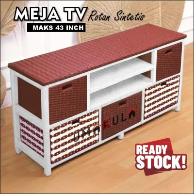 Meja TV Rotan Sintetis Rak 6 Model Terbaru 2026 Maks 43 Inch Ready Stock