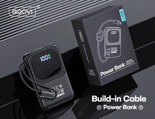QOOVI 22.5W Powerbank 10000mAh Built-in Type-C & Lightning Cable