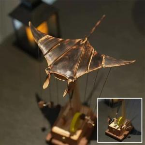 3D DIY Electric Bionic Manta Ray Ornaments Home Living Room Study Decoration Handmade Wooden Motorized Manta Ray Children Gift