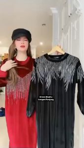 DRESS VELVET BLING2 LENGAN PANJANG OVERSIZE TERMURAH BISA COD / DRESS BLUDRU VIRAL