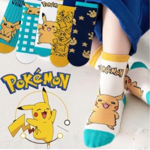 Kids High Quality 5 Pairs Pokemon Design Breathable Socks Soft Cotton Socks for Boys and Girls 1-12 Years Old