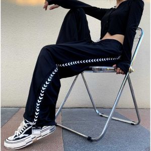 Black High Waist Wide Leg Pants Womens Loose Casual Trousers Autumn Fashion Street Style Cuffed Loose Fit Comfortable Pants