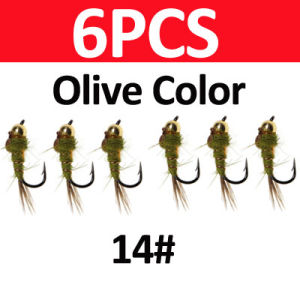 6PCS #14 Brass Bead Head Hares Ear Nymph Fly Fast Sinking Natural Pheasant Tail Wet Flies Trout Bass Grayling Fly Fishing Lure