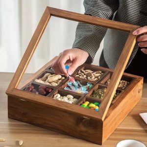 Display Box Teak 9-grid Storage Box with Lid Tea Bag Sorting Storage Box Dried Fruit Box Sorting Storage Box Watch Jewelry Storage Cabinet