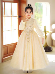 Princess Style Childrens Dress White Tulle Skirt Performance Costume Little Girl Hostess Dress Kids Fashion Outfit