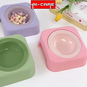Cartoon Ceramic Cute Pet Food Bowl Detachable Frame Neck Protection Bowl Mangkuk Kucing Dog Bowl 170ML