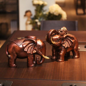 Brass Fortune Attraction Chinese Elephant Mount Figure