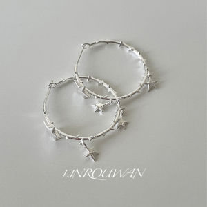 Jingjie Zhishi Star Large Hoop Earrings Womens Unique Design Korean Style Cold Wind Ear Jewelry Fashionable New 2025