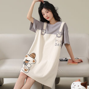 MiiOW | Pure Cotton Summer Thin Short Sleeve Square Collar Maternity Nightgown Womens Sleepwear Comfortable Breathable Outerwear