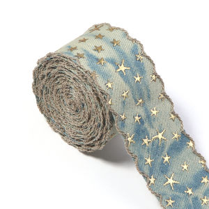 3/5yards 2.5/4cm Width Denim Cloth Ribbon Stamped Pattern Gold Star Stamped Ribbon DIY Denim Craft Accessories Clothing Sewing