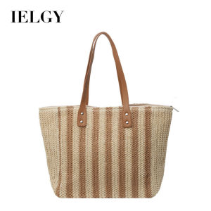 Ielgy Túi tote đi nghỉ dệt đi biển kết cấu một bên vai dệt bằng rơm sức chứa lớn Retro