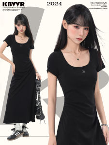 KBVVR | Black Hepburn Style Square Neck Short Sleeve Petite Slim Waist A-line Dress