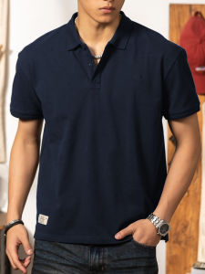 LUPAN | Retro Embroidery Dark Blue Premium Cotton Polo Shirt